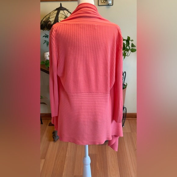 Women’s Orange Brand Open Front Cardigan Sweater XL Coral Stretchy 3/4 Sleeves - Picture 2 of 13